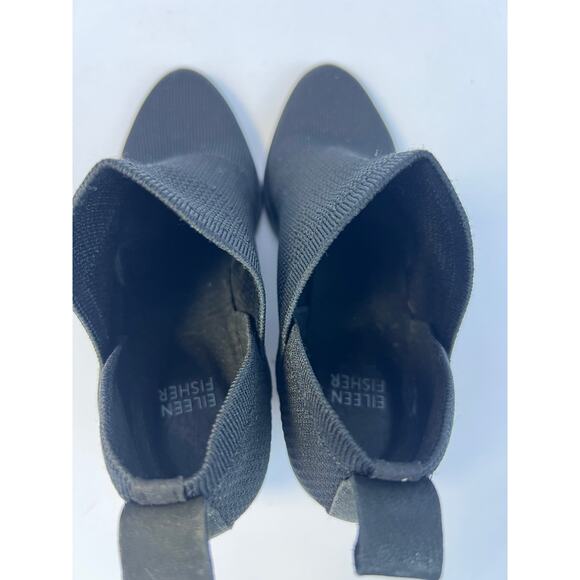 Eileen Fisher Black Knit Ankle Booties, Size 6.5, Block Heel, Stretch Pull-On - Picture 5 of 7